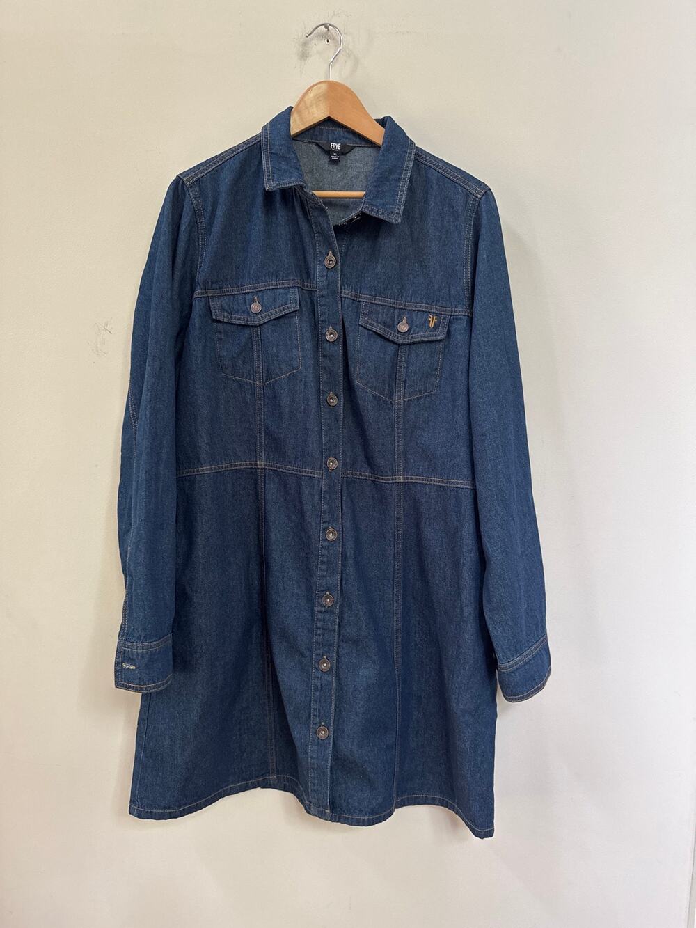 FRYE Shirt Dress Womens XL Dark Blue Denim Long Sleeve Button Front Pockets